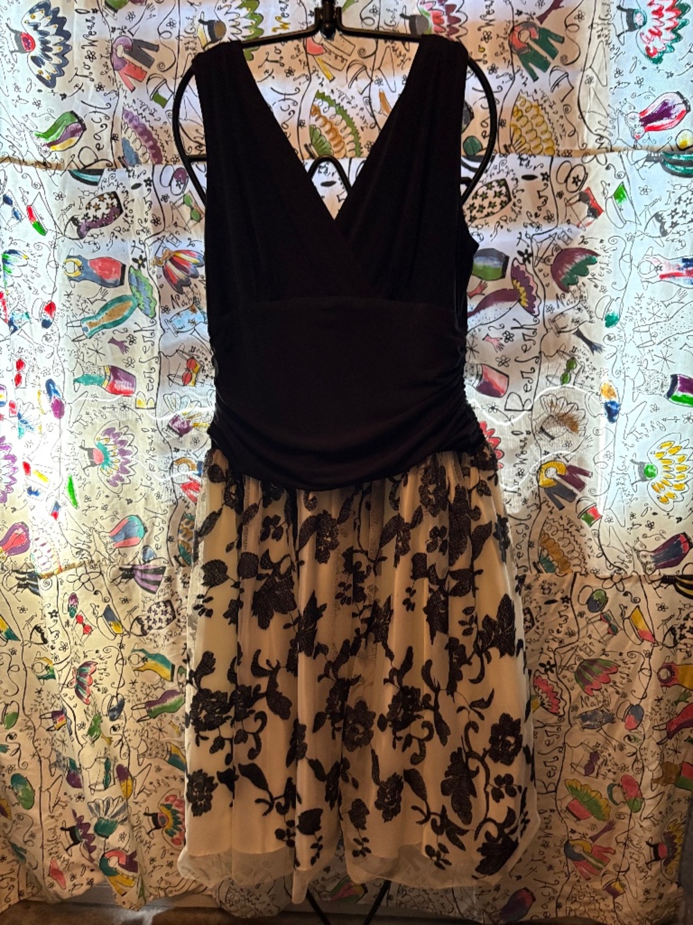 Vintage evening dress with sheer floral overlay skirt